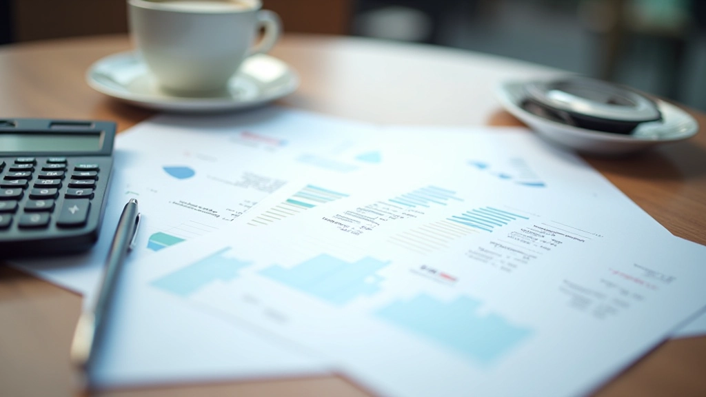 Financial reports and charts spread on a desk with analysis tools