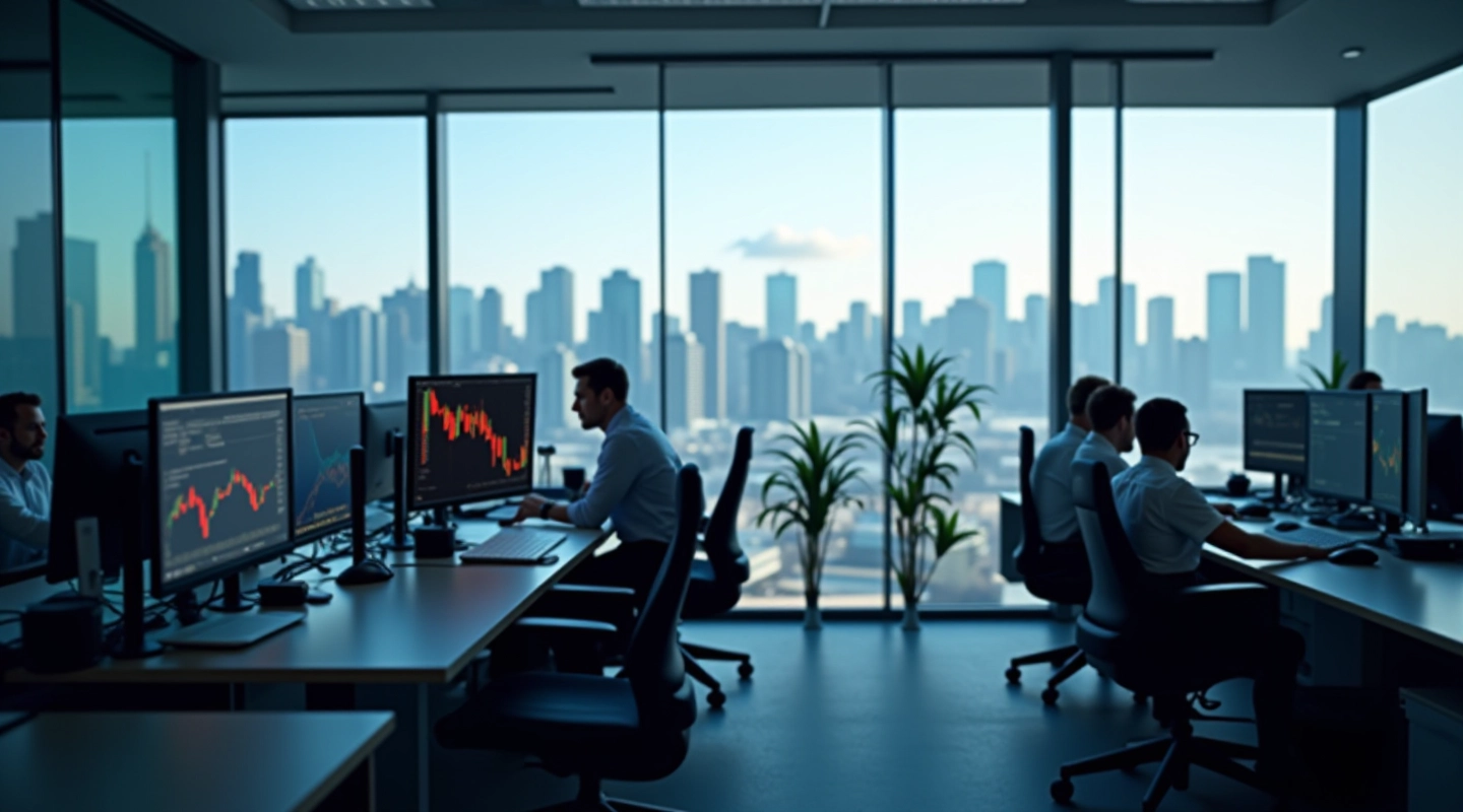 Professional team working on neural network analysis in modern office