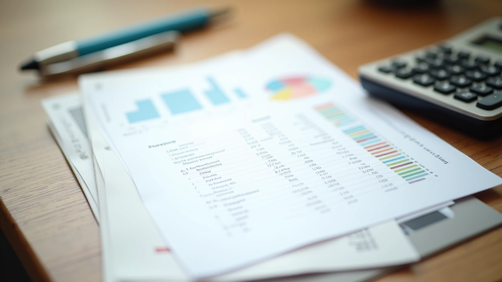 Close-up of financial spreadsheet with numerical data, analysis notes, and color-coded highlighting on printed document